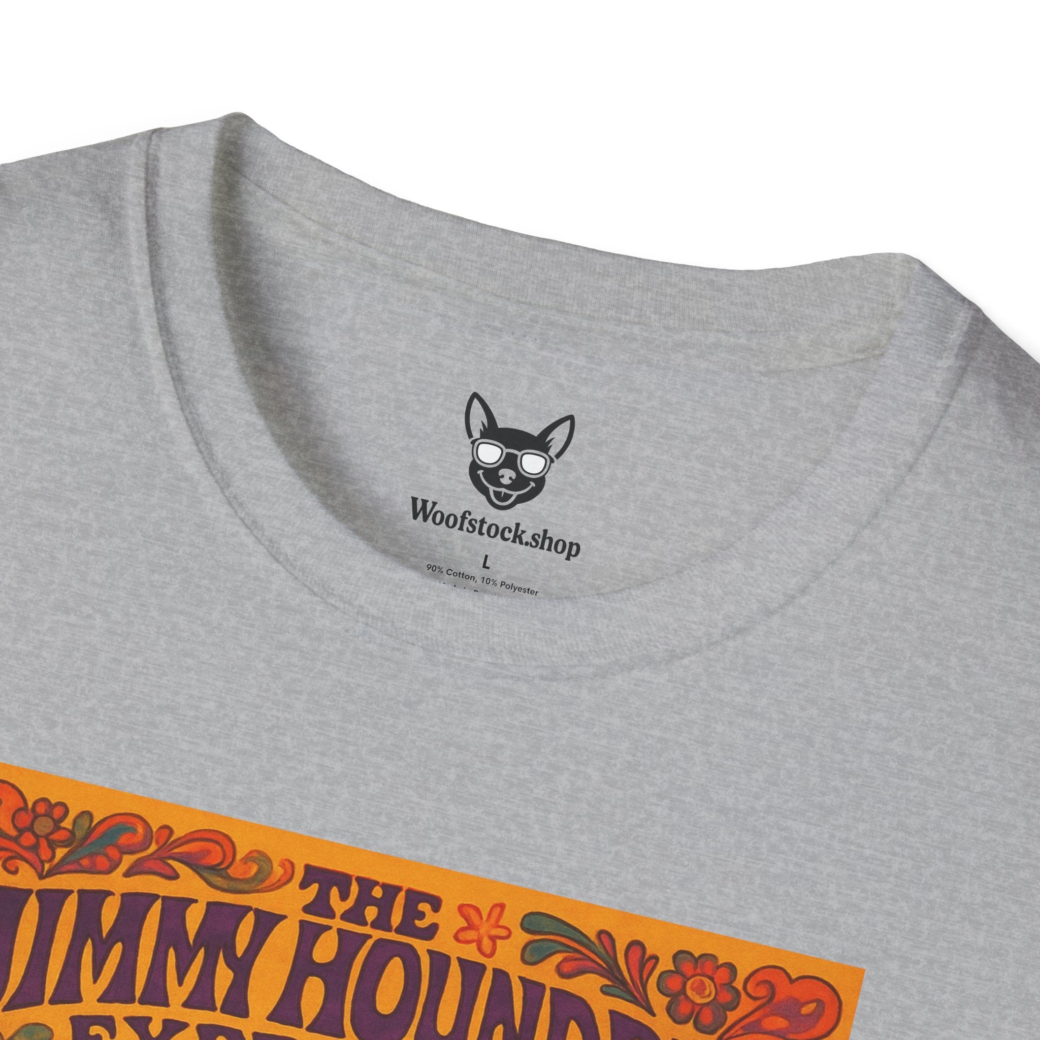 Jimi Hendrix Concert Poster Dog Parody Unisex Softstyle T-Shirt -- Funny Rock Tee for Music and Dog Lovers